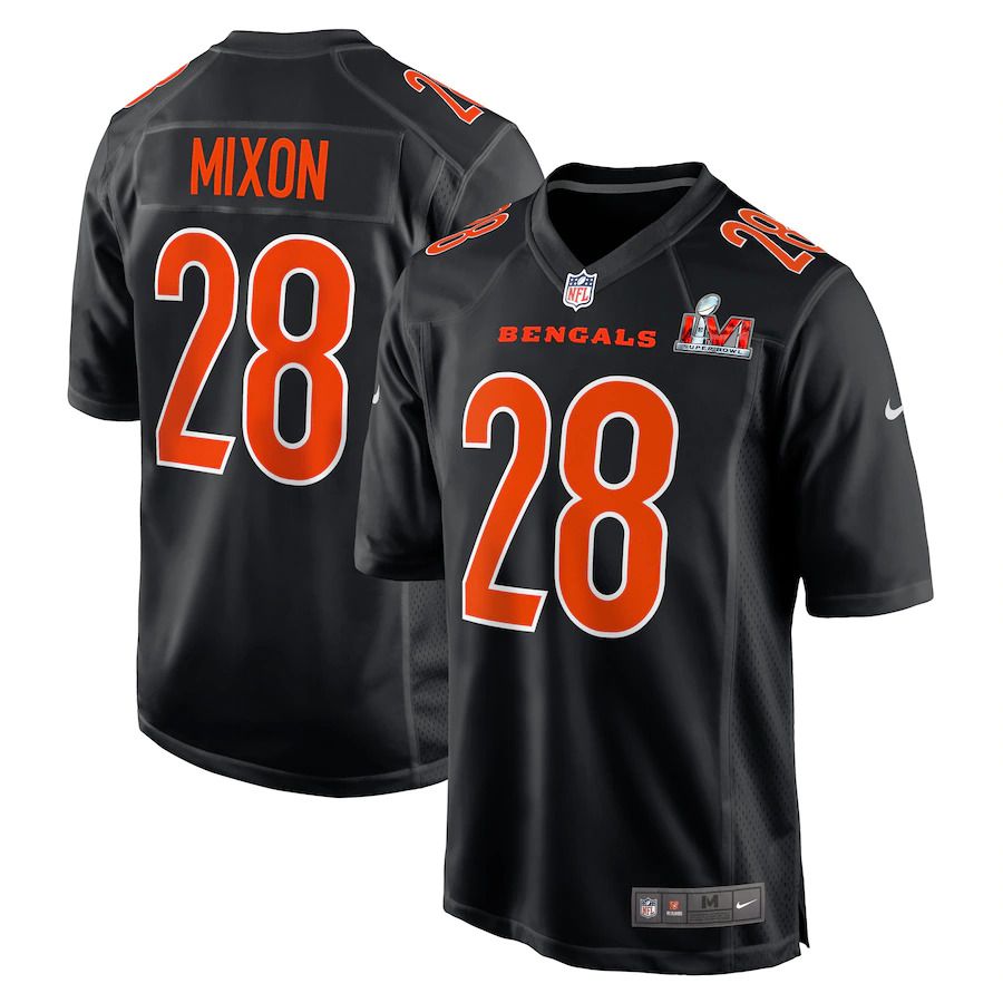 Men Cincinnati Bengals #28 Joe Mixon Nike Black Super Bowl LVI Bound Game Fashion NFL Jersey